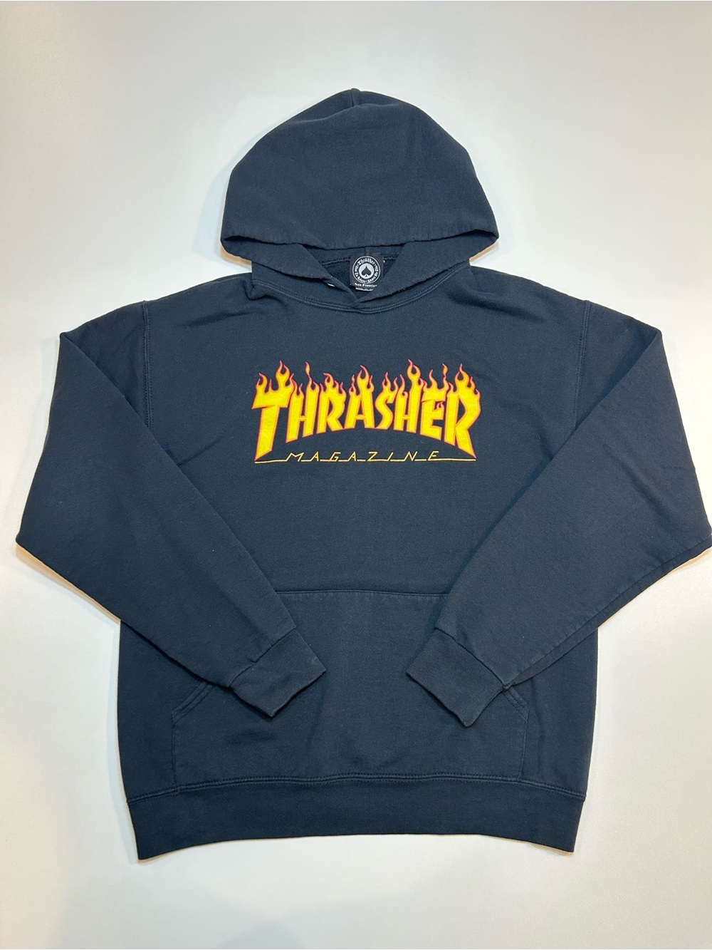 Thrasher Magazine Flame Logo Pullover Hoodie Navy Blue Skate Sweatshirt